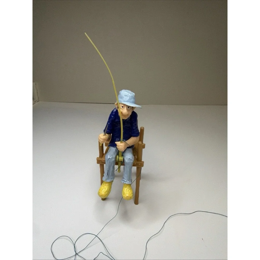Vintage Fisherman Cake Topper Old Man Sitting On Dock-- 5 1/4